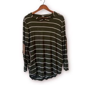 [Lovely J] BOGO $1 Striped Hoodie w Suede Elbow Patches